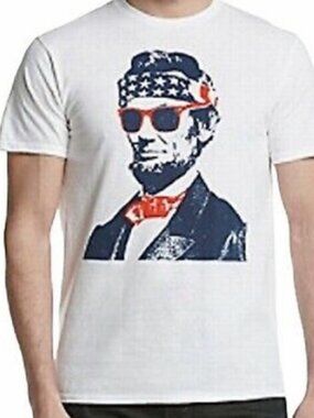 Well Worn Abraham Lincoln in Sunglasses Graphic T-shirt USA Patriotic Men's L